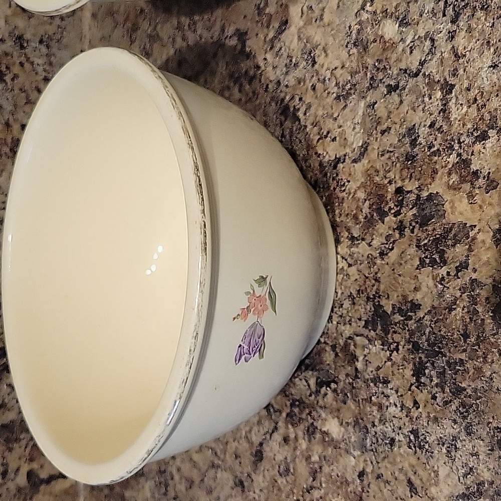 Vintage Homer Laughlin Floral Cream Mixing Bowl Set (3) Spring Wreath - Picture 2 of 7